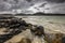 Dark scenery of a sea shore on a glomy day in Isle of Lewis, Outer Hebrides, Scotland, UK