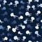 Dark seamless marine pattern with underwater octopuses silhouettes. Navy blue background. Stylized ocean print