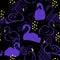 Dark Seamless pattern with blue swan princess. Creative hand dr