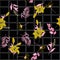 Dark seamless pattern spring branch delicate and beautiful lily