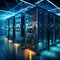 Dark server room with big database in supercomputer racks. Generative AI