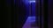 Dark, server room and neon light for information technology, cyber security or data protection with backup. System