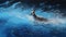 Dark Silver Kangaroo Painting In Ocean Splash And Wave
