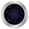 A dark silver spaceship window porthole with space, dark blue sky, and colorful stars vector. Vector illustration