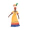 Dark skin Cuban woman dancing with bowl full of exotic fruits on head vector flat illustration. Female traditional Cuba