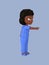 Dark-skinned female character in blue nursing assistant uniform. 3d rendering