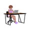 dark-skinned girl with computer learns to work online postcard image remote learning or work in today\\\'s world