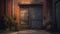 Dark, spooky doorway with rusty lock and weathered brick wall generated by AI