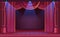 Dark stage for theater with red velvet drapery curtain with spotlight for drama, cinema, movie, show, performance