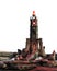 Dark stone tower with red magic light, 3D rendering, 3D illustration
