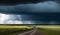 Dark storm closing in on rural highway. Generative AI