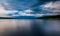 Dark storm clouds over Cayuga Lake, in Ithaca, New York.