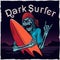 Dark surfer. Vintage vector skeleton poster