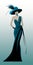 Dark Teal And Light Sky-blue Fashion Woman In Classic Hollywood Glamour