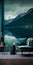 Dark Teal Wall Mural: Tranquil Still Life Of Mountains And Lake