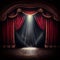 dark theater stage with red curtains and spotlight