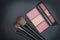 Dark tone selective focus on beautiful peachy cheek blusher kit