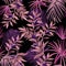 Dark Tropical seamless pattern with exotic palm leaves forest .