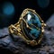 Dark Turquoise And Gold Wire Ring With Blue Speckling