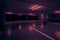 Dark underground car parking deck with neon red light