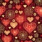 Dark valentine pattern with shiny red and gold vintage hearts