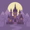 Dark vampire castle in the mountains. Halloween illustration