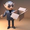 Dark vampire dracula character in 3d holding an empty open box,3d illustration