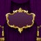 Dark violet curtain with suspended gold decorative baroque frame