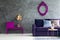 Dark violet living room interior