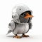 Dark White And Silver Robot Bird With Helmet - 3d Illustration