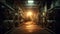 Dark winery cellar with old fashioned barrels storing shiny liquid alcohol generated by AI