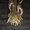 Dark wooden, wooden table, baguette, bread, bouquet, spikelets close up, buns, table buns, dried grains