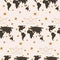 Dark world map, golden paper boats and stars, in a seamless pattern design