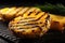 darkened edges of a grilled pineapple piece