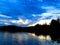 Darkening evening on the lake in Puolanka Finland. Fading light