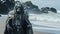 Darkerrorcore-inspired Man Walking On Beach In Stunning Uhd Image