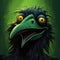 Darkly Comedic Black Bird With Green Eyes - Necronomicon Style