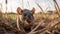 Darkly Comedic Portrait: Rat Peeking Out Behind Grass
