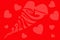 Darling -valentine background - pink on red - word Darling shaped to a heart surrounded by more pink hearts