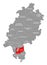 Darmstadt-Dieburg county red highlighted in map of Hessen Germany