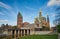 Darmstadt, Germany, Mar 01 2020: Wedding Tower and Russian Orthodox Church in MathildenhÃ¶he, Darmstadt