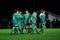 Darragh Rainsford celebrates a goal with teammates at the pre-season friendly between Cork City FC and St. Marys AFC