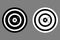 Dart board with 3 arrows hitting bullseye black white outline