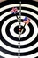 Dart with British and American USA flag board with darts in aim, with selective focu