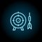 Dart, bullseye blue neon icon. Simple thin line, outline vector of amusement icons for ui and ux, website or mobile application