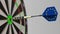 Dart featuring flag of the European Union EU hits bullseye of the target. Sports or political success related conceptual