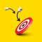 Dart Target - Bullseye with Darts, Arrows on Yellow Background