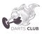 Darts championship, tournament sketch logo vector. Monochrome outline