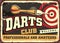 Darts club retro poster design template