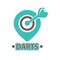 Darts club vector isolated icon of arrow in bullseye